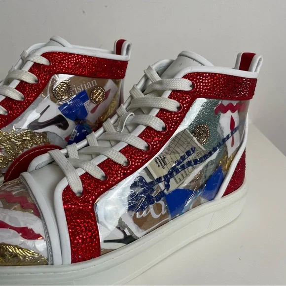LIMITED EDITION Christian Louboutin High Top Sneaker Sz 41.5 Dolan Strass Trash - Picture 6 of 15